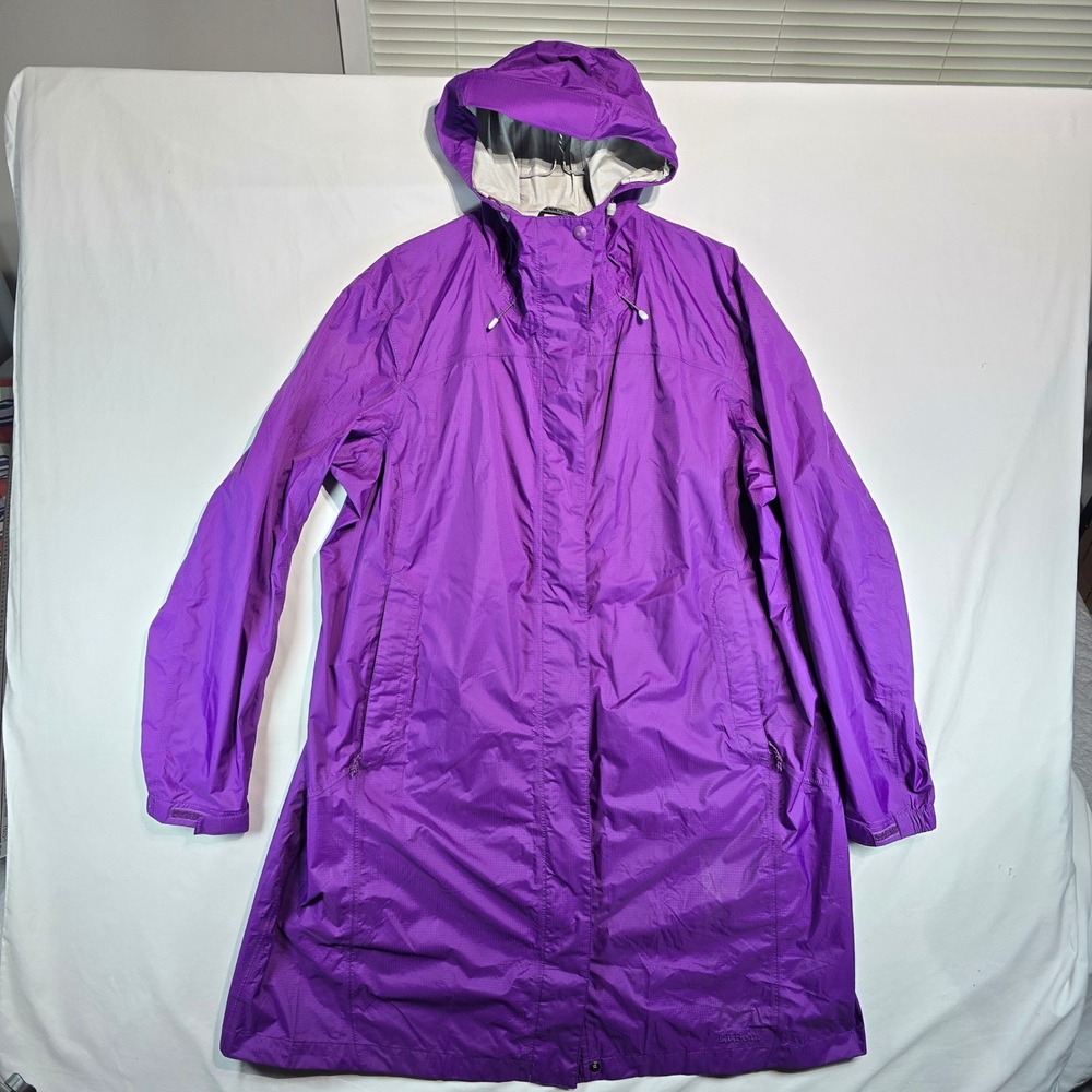 LL Bean Womens 1X Purple H2Off Rain Jacket Hooded Long Parka Ripstop Nylon OKBH4